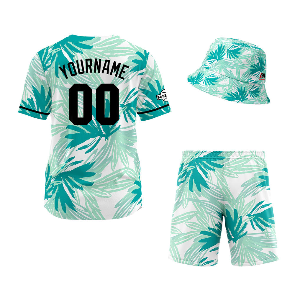 Custom Hawaiian Baseball Jersey and Shorts Set 2 Pieces Print Beach Suit with adults and kid for Bucket Hats