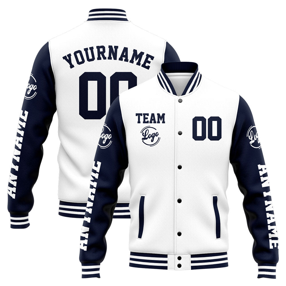 Custom Varsity Jacket Letterman Jacket For Men, Women And Youth Navy White