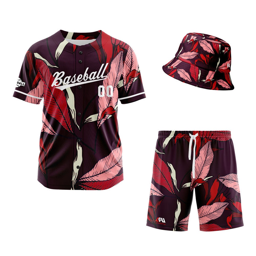 Custom Hawaiian Baseball Jersey and Shorts Set 2 Pieces Print Beach Suit with adults and kid for Bucket Hats