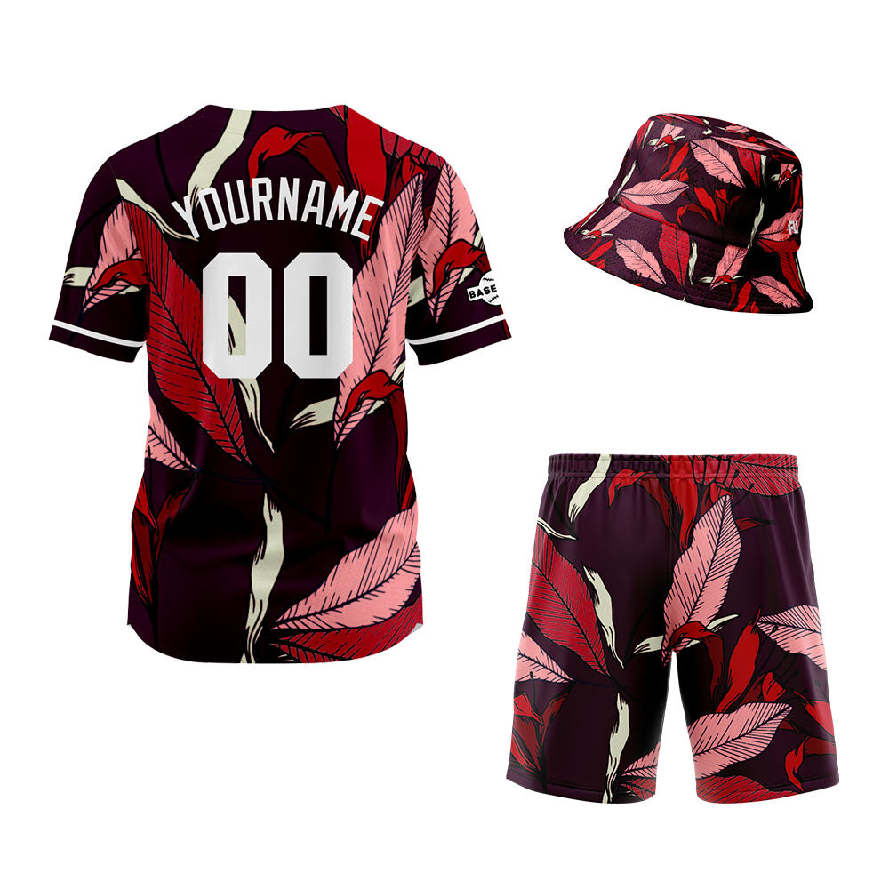 Custom Hawaiian Baseball Jersey and Shorts Set 2 Pieces Print Beach Suit with adults and kid for Bucket Hats