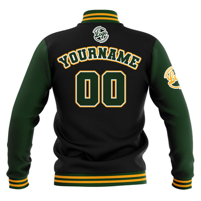 Custom Black Drak Green Yellow Waterproof Varsity Jackets Personalized Stitched Name Number Logo to Letterman Jackets