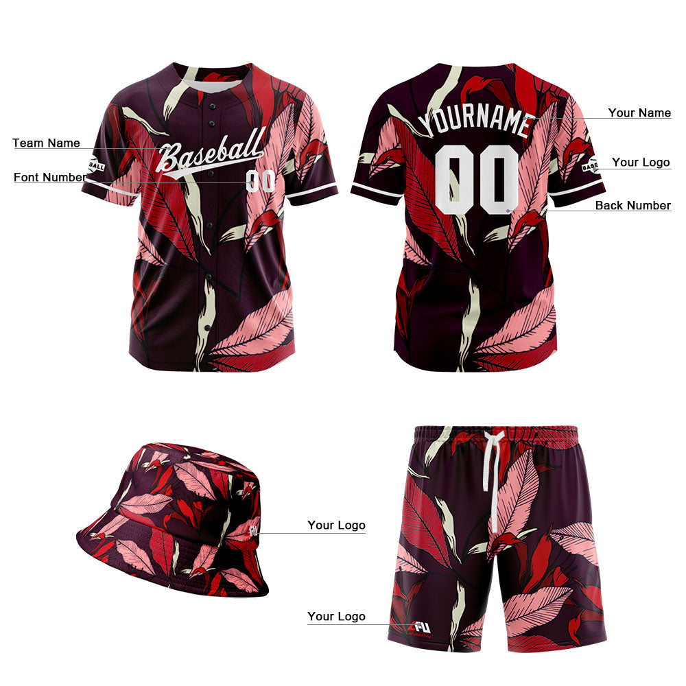 Custom Hawaiian Baseball Jersey and Shorts Set 2 Pieces Print Beach Suit with adults and kid for Bucket Hats