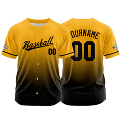 Custom Gradient Print Hip Hop Button Down Baseball Jersey Yellow-Black