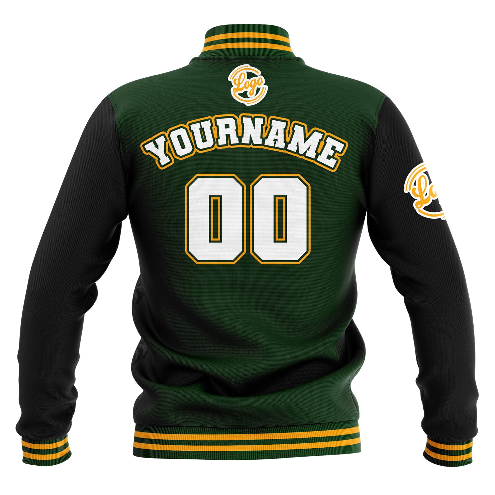 Custom Black Drak Green Yellow Waterproof Varsity Jackets Personalized Stitched Name Number Logo to Letterman Jackets