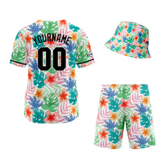 Custom Hawaiian Baseball Jersey and Shorts Set 2 Pieces Print Beach Suit with adults and kid for Bucket Hats