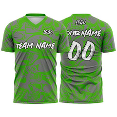 Custom Retro Skull-Green&Grey T-Shirts for Sports Fans, Personalized Name and Number