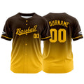 Custom Gradient Print Hip Hop Button Down Baseball Jersey Brown-Yellow