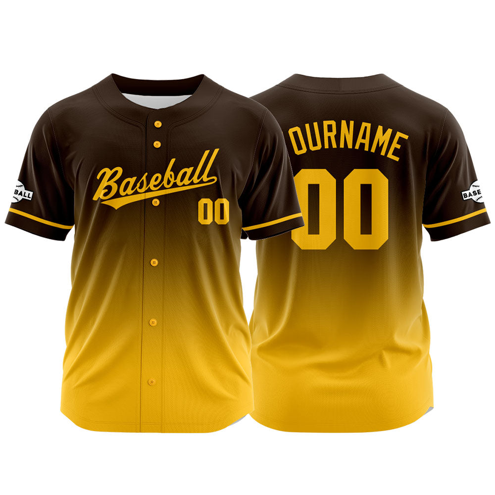 Custom Gradient Print Hip Hop Button Down Baseball Jersey Brown-Yellow