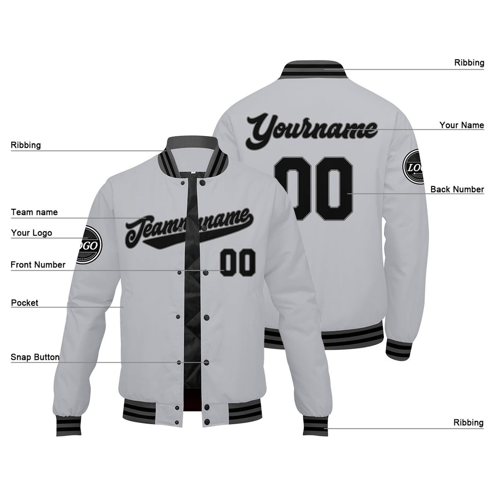 Custom Varsity Jacket Letterman Jacket For Men, Women And Youth Grey Black