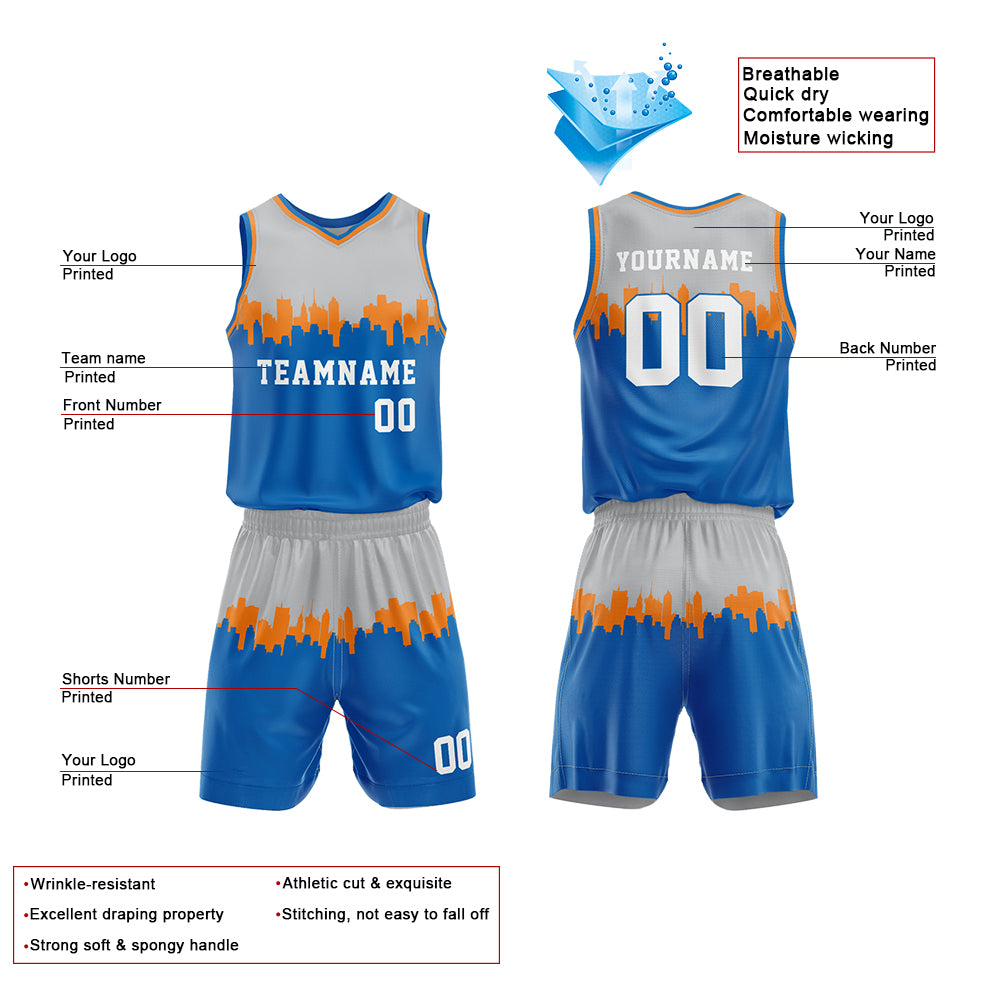 Custom Gray-Gray Blue Basketball Jersey for man women uniform Suit Kids Adults Personalized Jersey