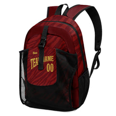 Customize Red Gold Sports Backpacks Featuring Personalized Names, Numbers and Logos