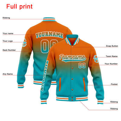 Custom Varsity Jacket Letterman Jacket For Men, Women And Youth Orange Teal Gradient