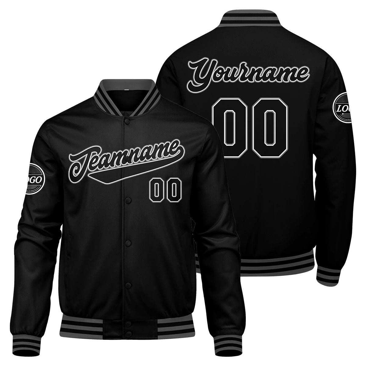 Custom Varsity Jacket Letterman Jacket For Men, Women And Youth Black Grey