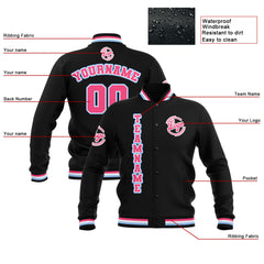 Custom Black Pink Light Blue  Waterproof Varsity Jackets Personalized Stitched Name Number Logo to Letterman Jackets