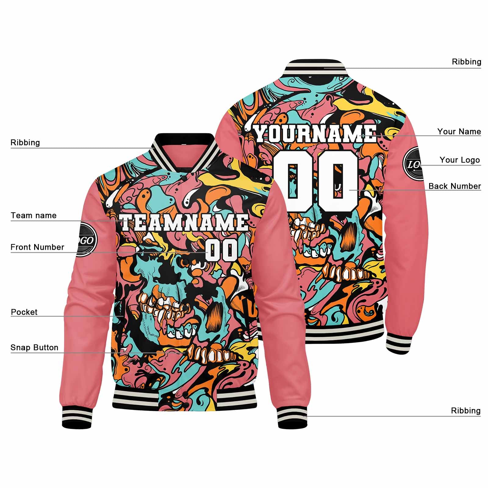 Custom Varsity Jacket Letterman Jacket For Men, Women And Youth Pink