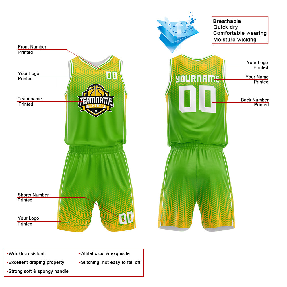 Custom Green-Yellow Basketball Jersey for man women uniform Suit Kids Adults Personalized Jersey