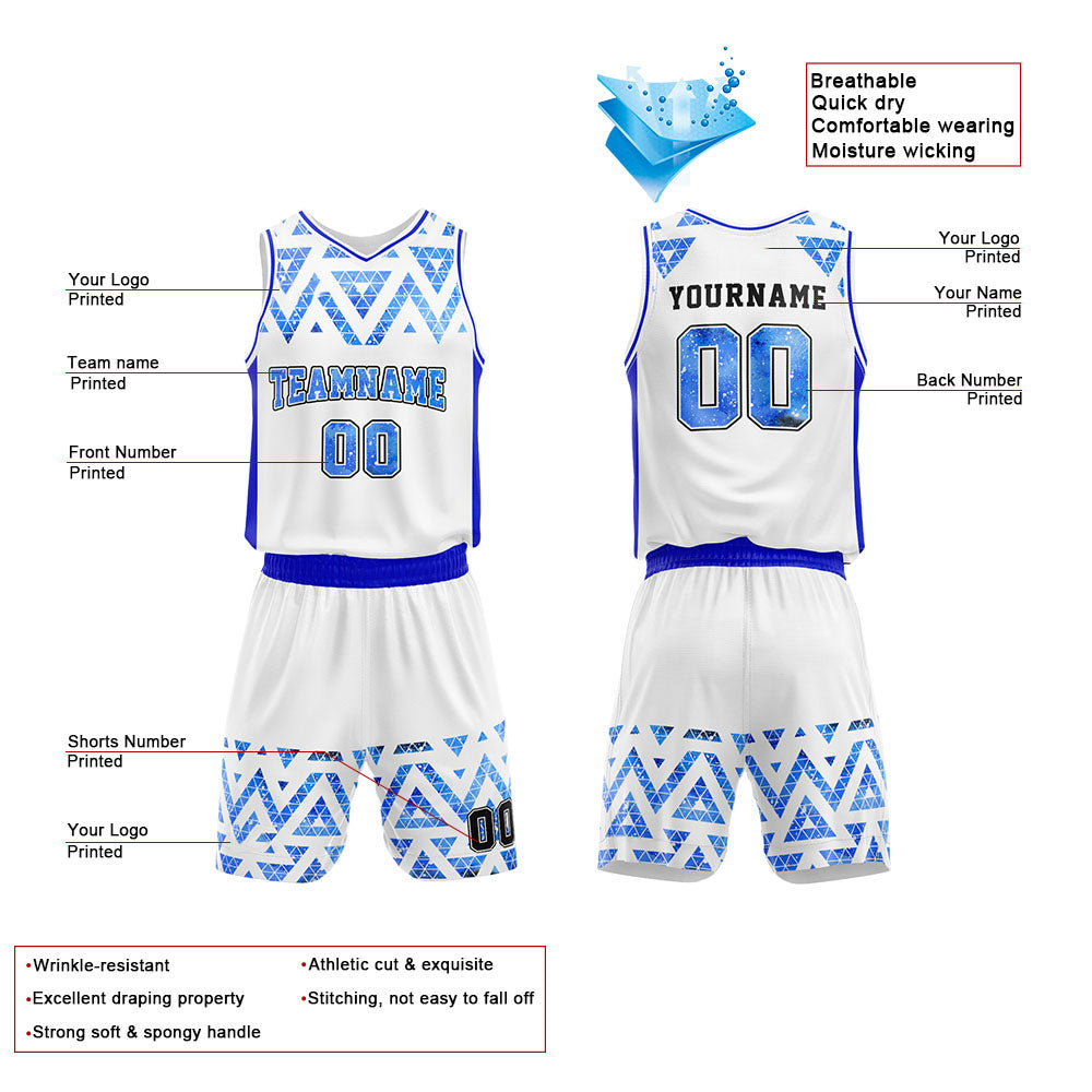 Custom White-Blue-Starry Sky Basketball Jersey for man women uniform Suit Kids Adults Personalized Jersey