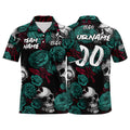 Custom Rose Skull-Green Football Polo Shirts Add Your Unique Logo/Name/Number