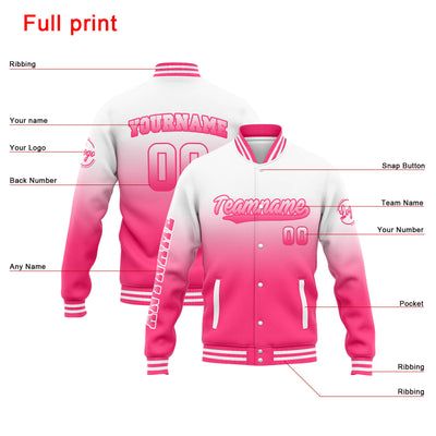 Custom Varsity Jacket Letterman Jacket For Men, Women And Youth White Pink Gradient