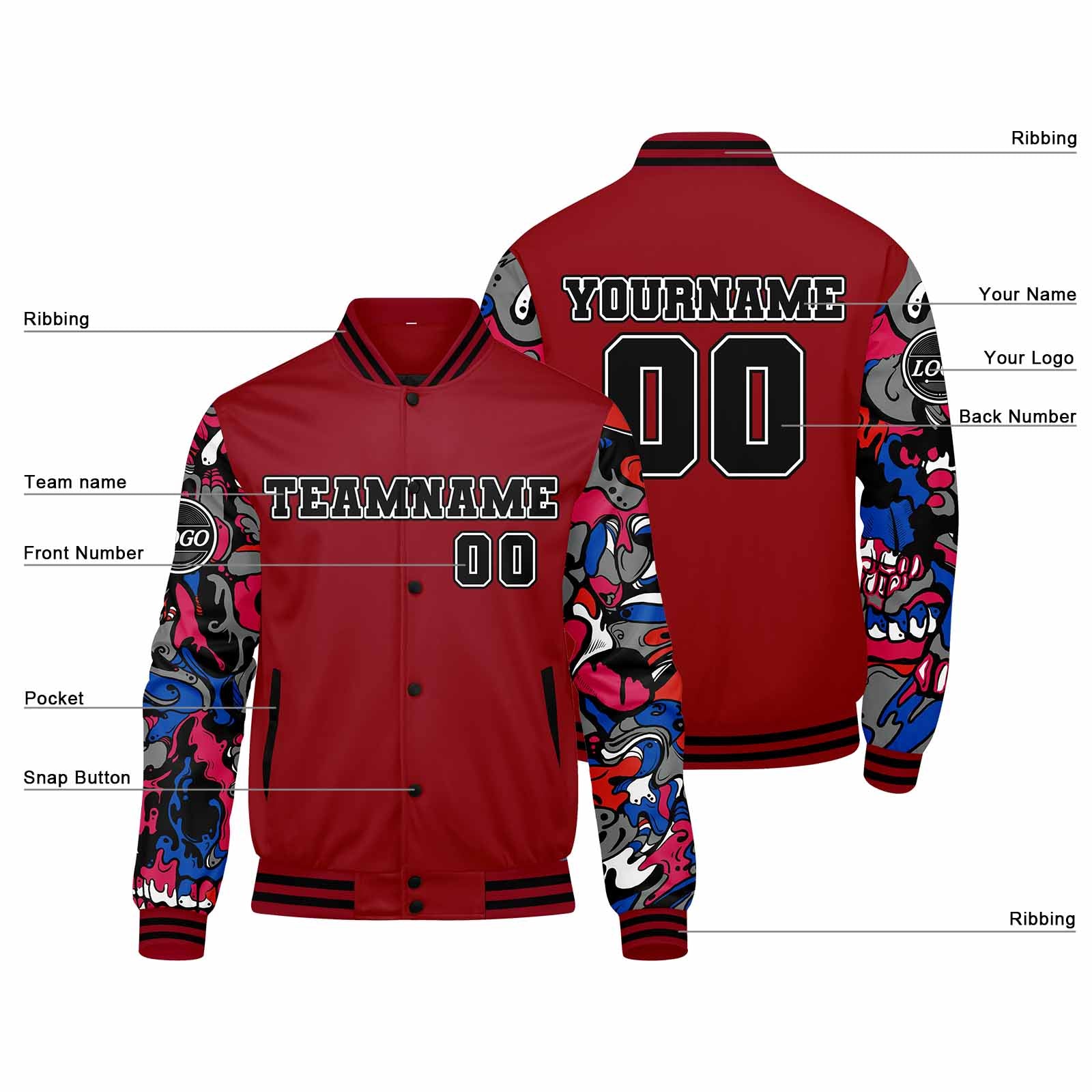 Custom Varsity Jacket Letterman Jacket For Men, Women And Youth Red