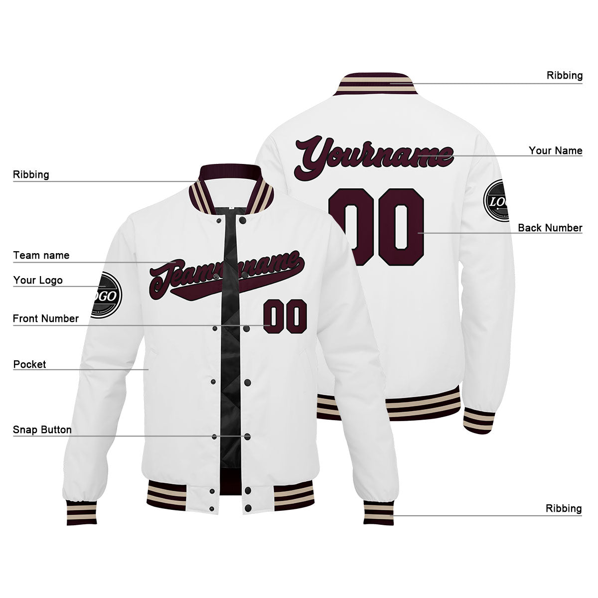 Custom Varsity Jacket Letterman Jacket For Men, Women And Youth Marroon White