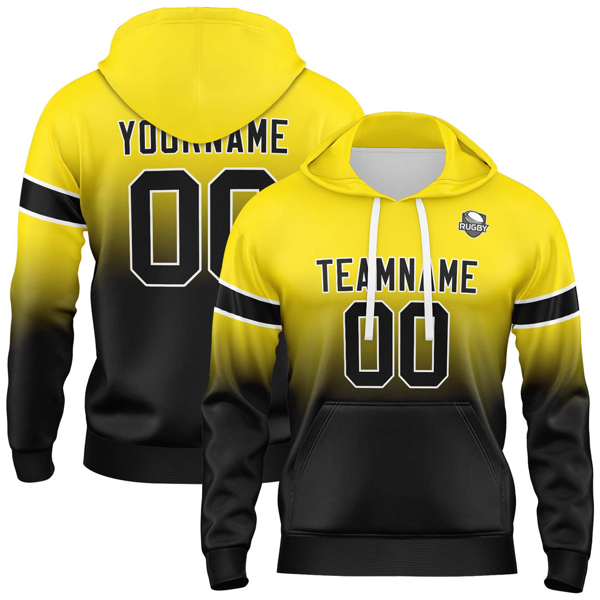 Custom Gradient Hoodie For Man Woman Girl Boy Print Your Logo Name Number Yellow Black