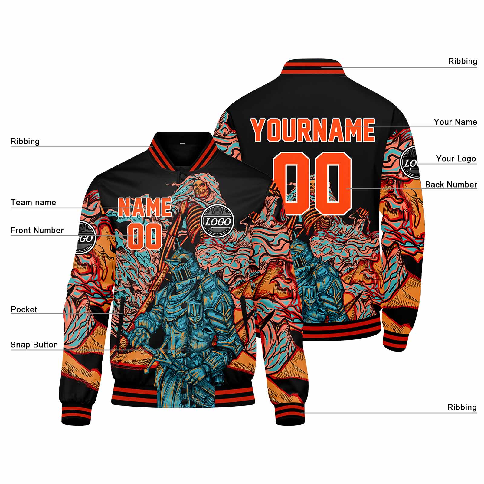 Custom Varsity Jacket Letterman Jacket For Men, Women And Youth Orange