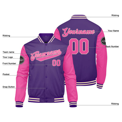Custom Varsity Jacket Letterman Jacket For Men, Women And Youth Purple Pink
