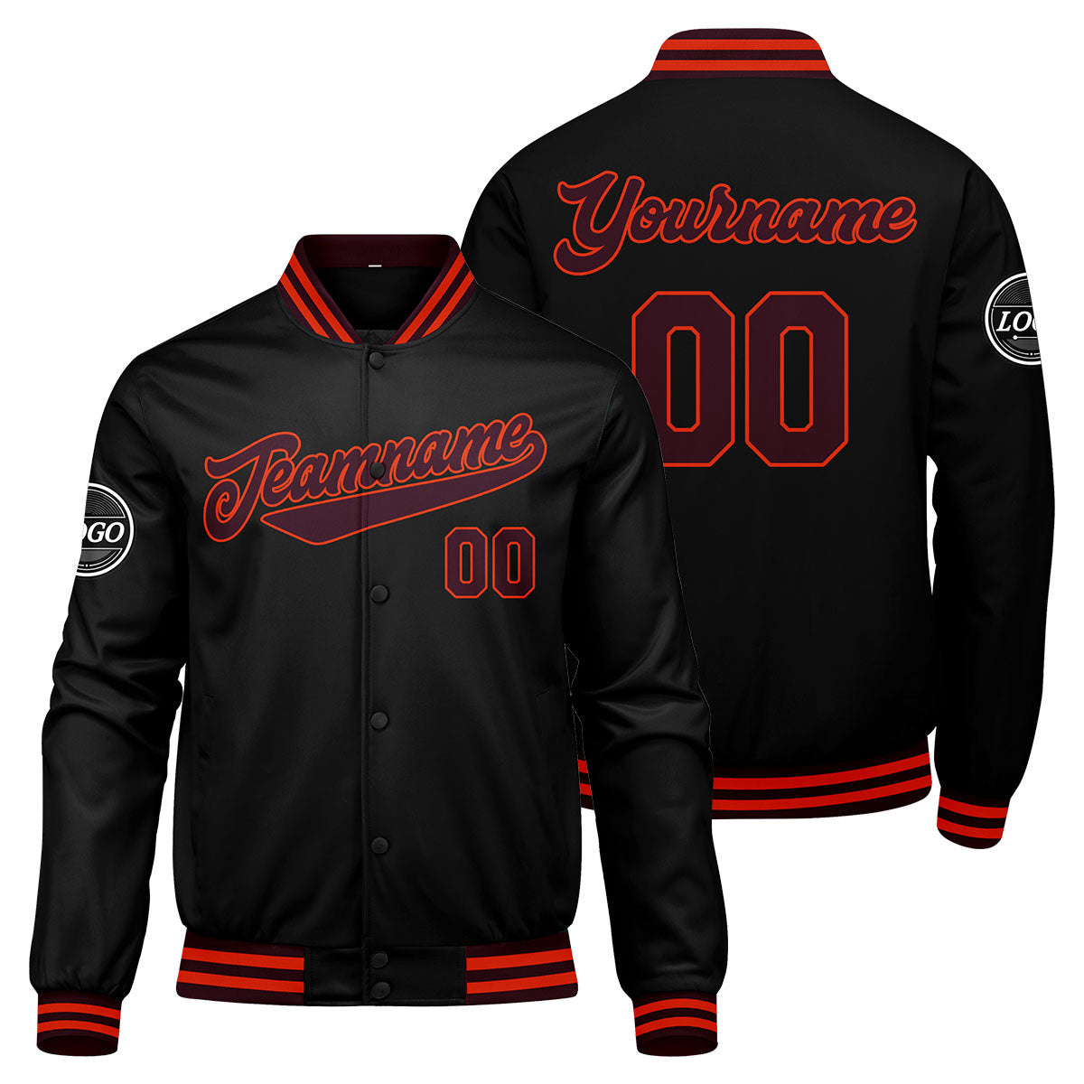 Custom Varsity Jacket Letterman Jacket For Men, Women And Youth Marroon Black Orange