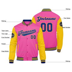 Custom Varsity Jacket Letterman Jacket For Men, Women And Youth Pink Yellow Royal