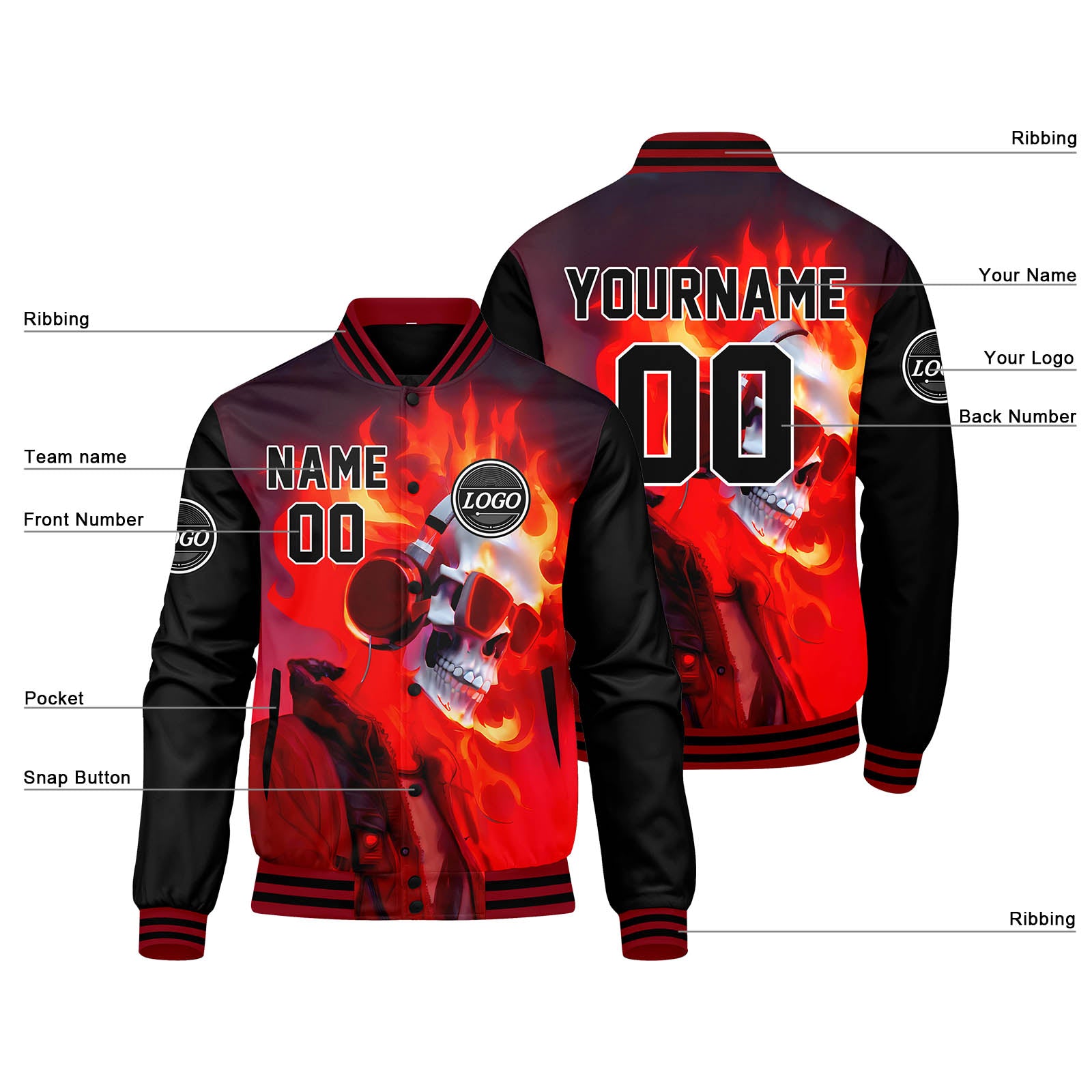 Custom Varsity Jacket Letterman Jacket For Men, Women And Youth Black Gray