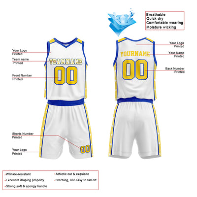 Custom White-Royal-Yellow Basketball Jersey for man women uniform Suit Kids Adults Personalized Jersey