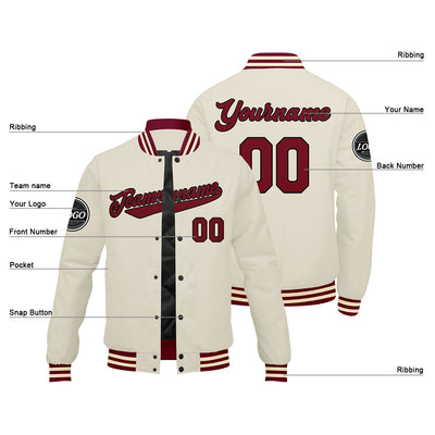 Custom Varsity Jacket Letterman Jacket For Men, Women And Youth Crimson Crimson Cream