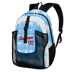 Customize Blue Red Sports Backpacks Featuring Personalized Names, Numbers and Logos