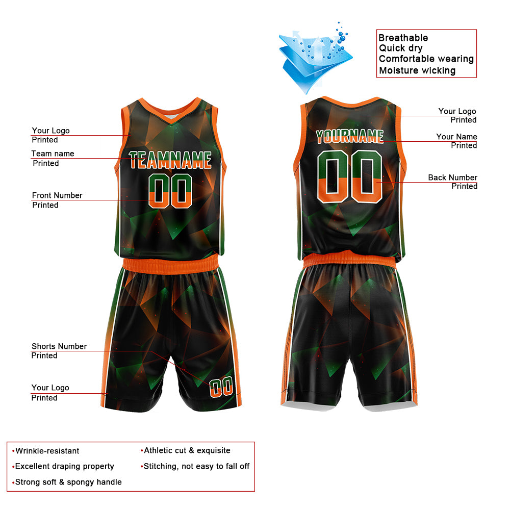 Custom Black-Greenn-Orange Basketball Jersey for man women uniform Suit Kids Adults Personalized Jersey