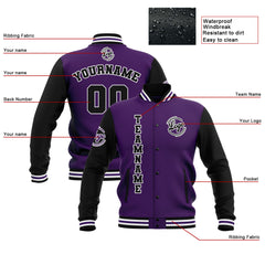 Custom Black Purple White  Waterproof Varsity Jackets Personalized Stitched Name Number Logo to Letterman Jackets