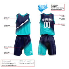 Custom Navy-Teal Basketball Jersey for man women uniform Suit Kids Adults Personalized Jersey