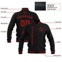 Custom Black Red  Waterproof Varsity Jackets Personalized Stitched Name Number Logo to Letterman Jackets