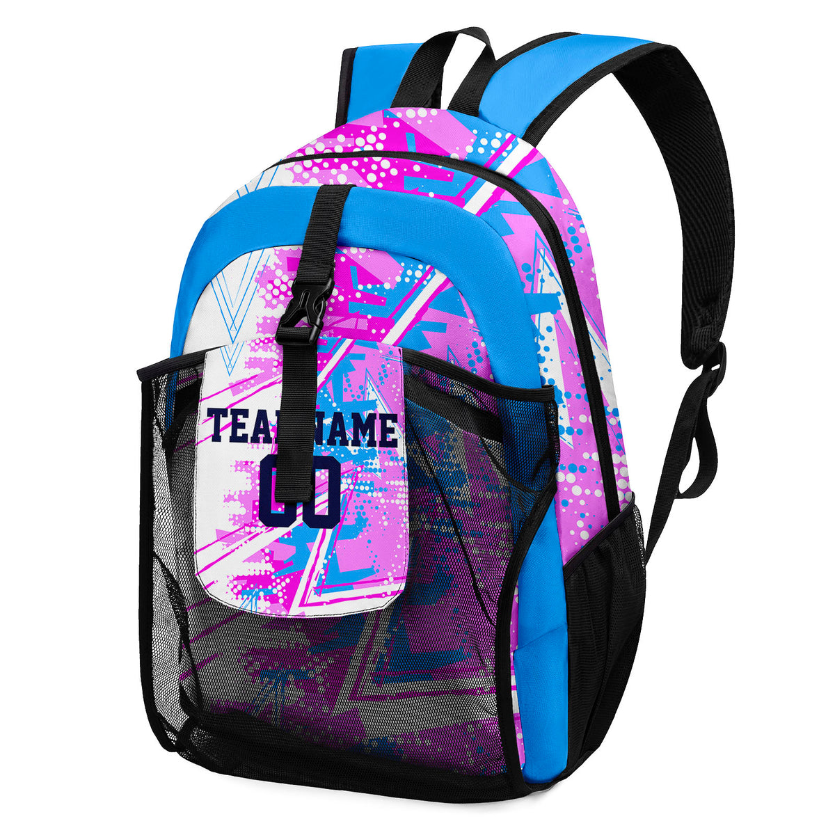 Customize Blue Pink Backpacks Featuring Personalized Names, Numbers and Logos