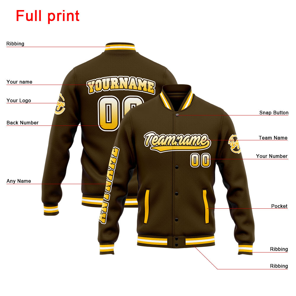 Custom Varsity Jacket Letterman Jacket For Men, Women And Youth Brown Yellow