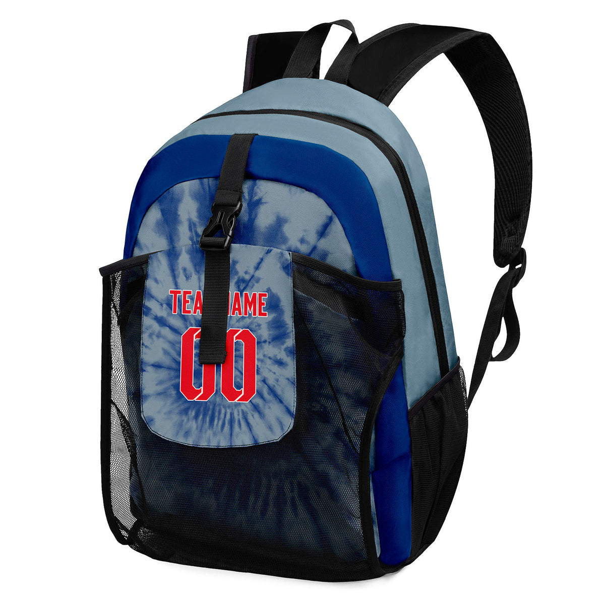 Customize Blue Red Sports Backpacks Featuring Personalized Names, Numbers and Logos