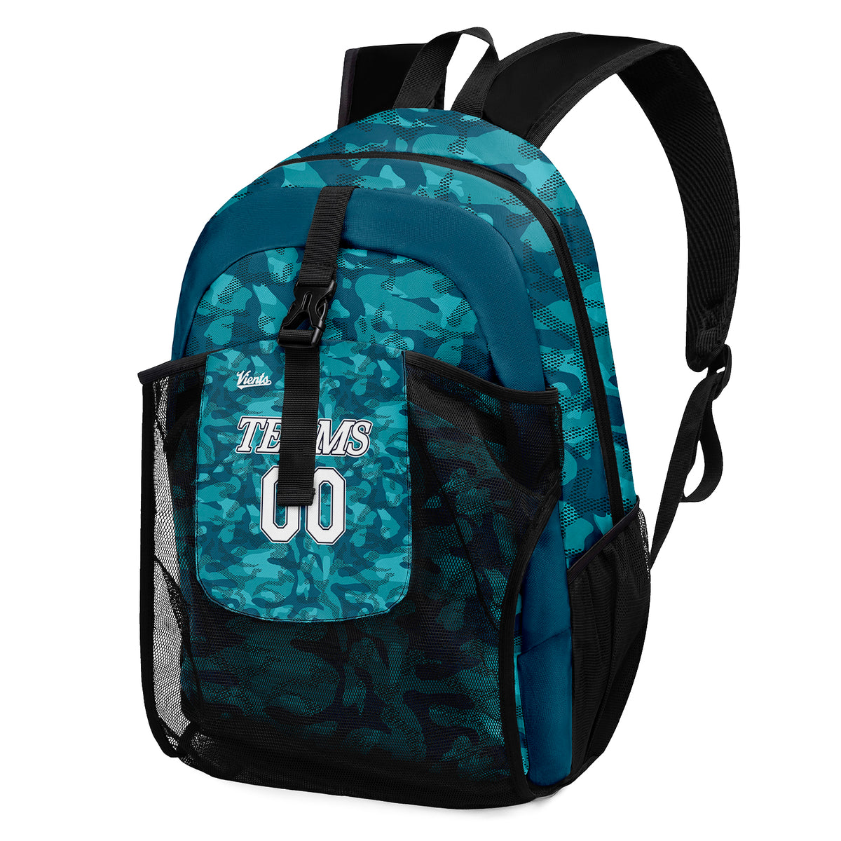 Customize Teal Black Sports Backpacks Featuring Personalized Names, Numbers and Logos