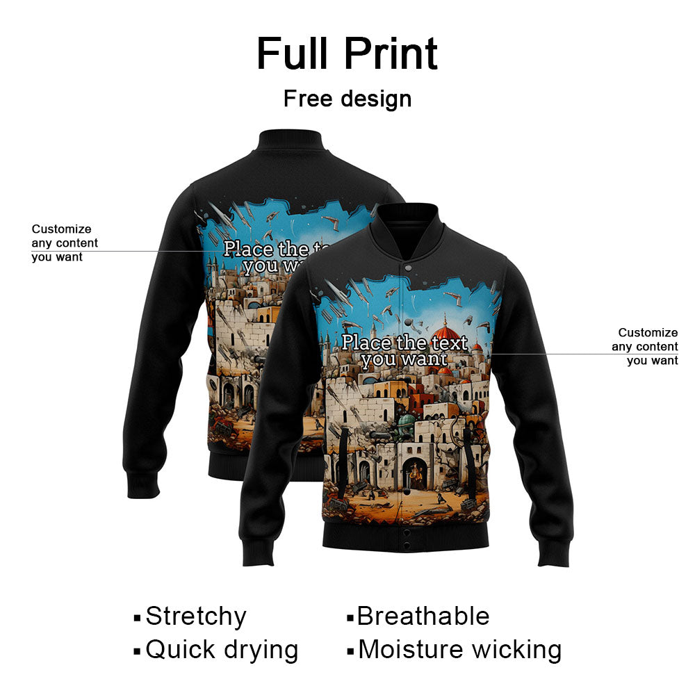 Custom Graffiti Pattern Scratch 3D Bomber Varsity Lefferman Jacket