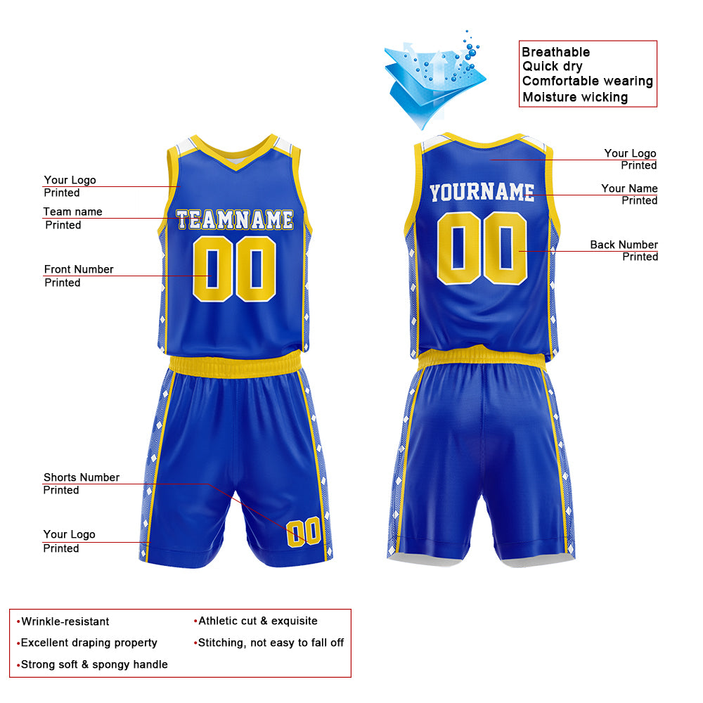 Custom Royal-Yellow Basketball Jersey for man women uniform Suit Kids Adults Personalized Jersey