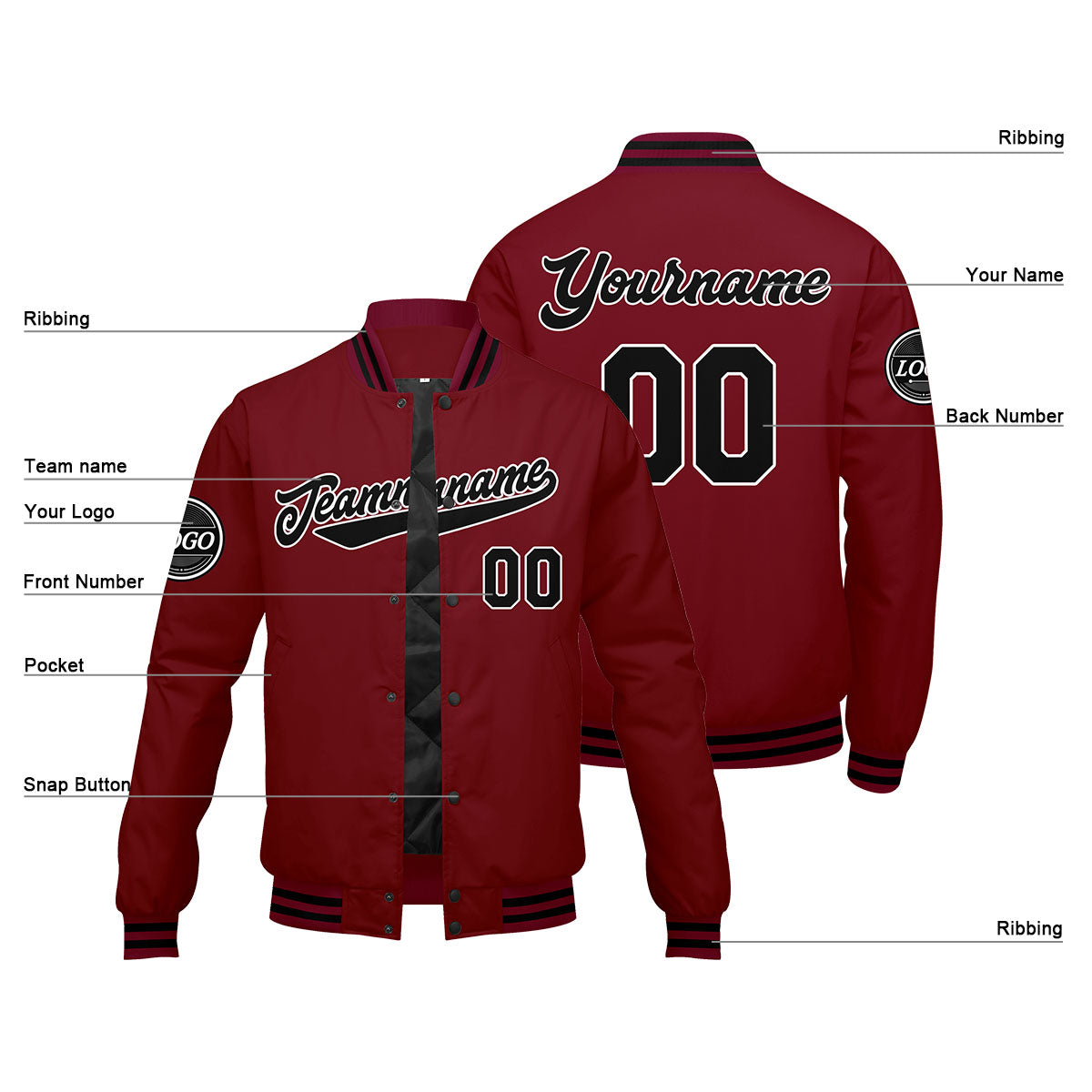 Custom Varsity Jacket Letterman Jacket For Men, Women And Youth Crimson Black