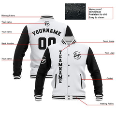 Custom White Black Waterproof Varsity Jackets Personalized Stitched Name Number Logo to Letterman Jackets