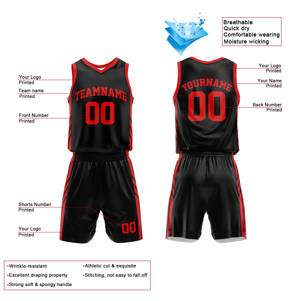 Custom Black-Red Basketball Jersey for man women uniform Suit Kids Adults Personalized Jersey