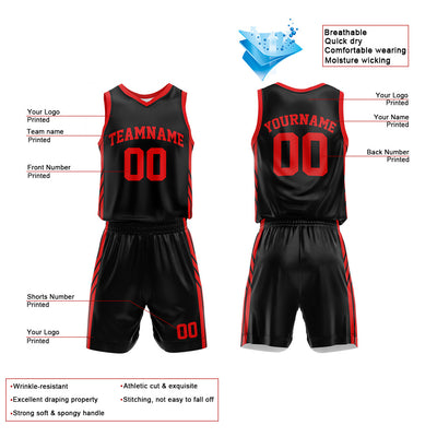 Custom Black-Red Basketball Jersey for man women uniform Suit Kids Adults Personalized Jersey