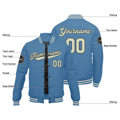 Custom Varsity Jacket Letterman Jacket For Men, Women And Youth Light Blue Cream