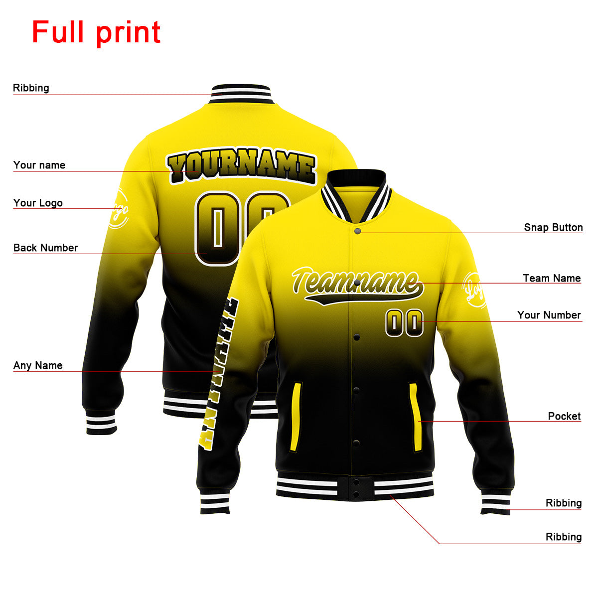 Custom Varsity Jacket Letterman Jacket For Men, Women And Youth Yellow&Black